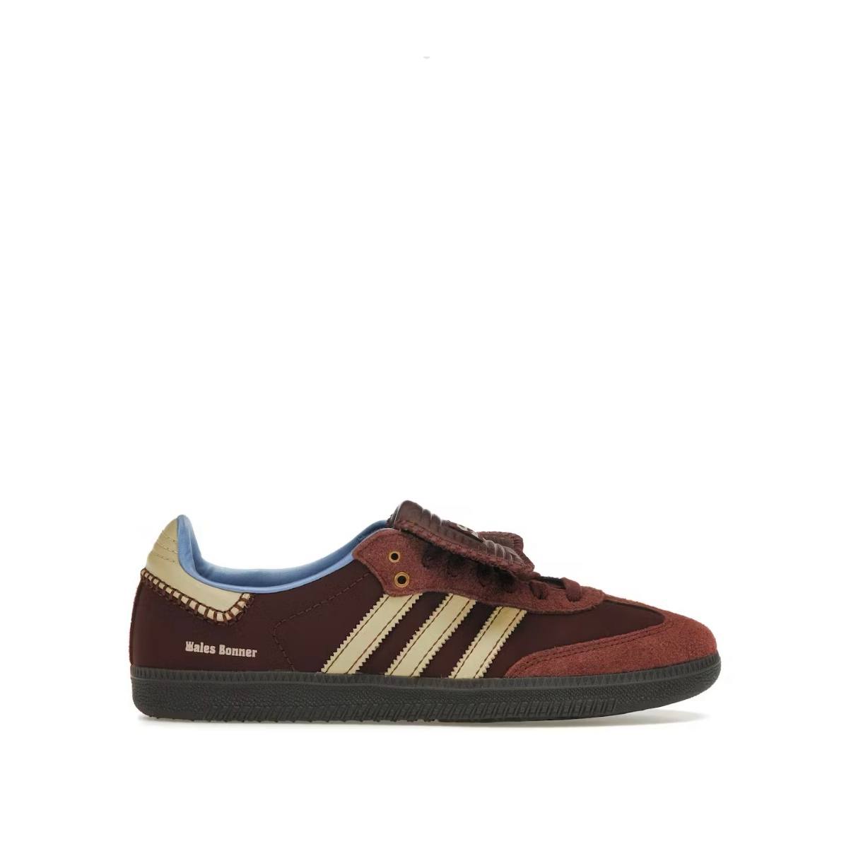 عکس رسمی Adidas Samba Wales Bonner Burgundy نمای کامل کتونی آدیداس ولز بانر زرشکی از بغل