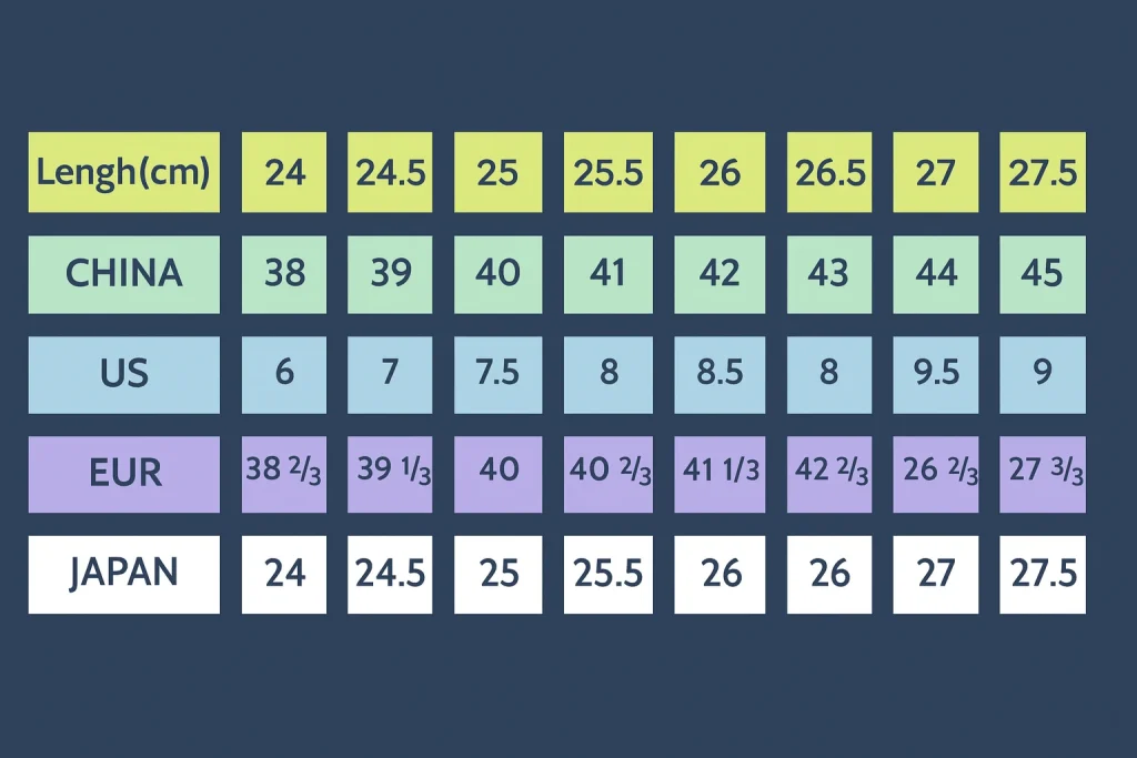 جدول سایزبندی کفش ورزشی برای خرید اینترنتی کتونی اورجینال