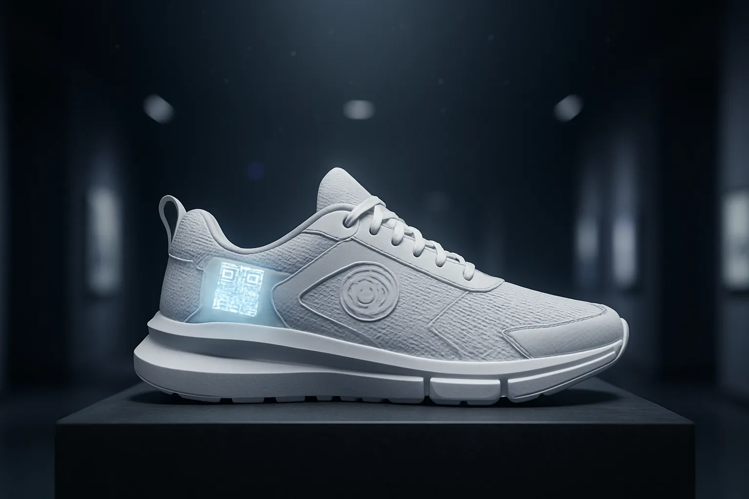 کتونی مدرن سفید با پسزمینه فضایی تاریک مناسب بهترین کتونی مردانه 2025